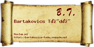 Bartakovics Tádé névjegykártya